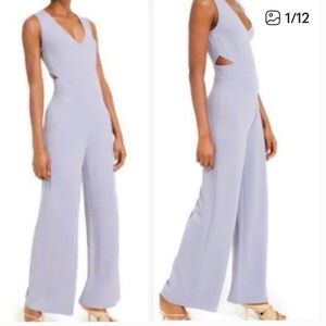 #505 Bar III Lavender V-Neck Sleeveless Wide-Leg Jumpsuit with Side Cutouts